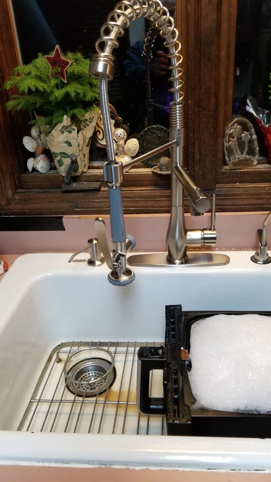GIMILI Commercial Kitchen Faucet with Pull Down Sprayer Brushed Nickel | Soap Dispenser Included, Commercial Style, Double Head Spray, High Pressure Rinse, Single Handle, Pull Down Hose customer photo 2