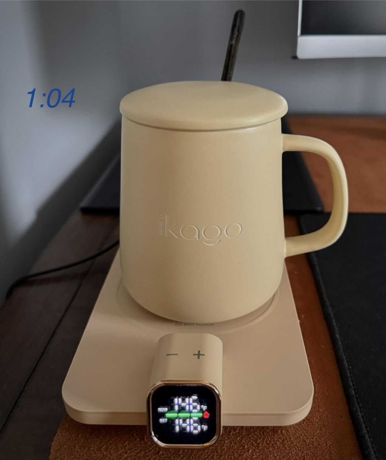 Coffee Cup Warmer & iKago Mug Set, 1F Precise Temp Control Mug Warmer | Auto Shut Off, Infrared Sensor, Dual Temp Display, 15oz Mug with Spoon & Lid Included customer photo 1