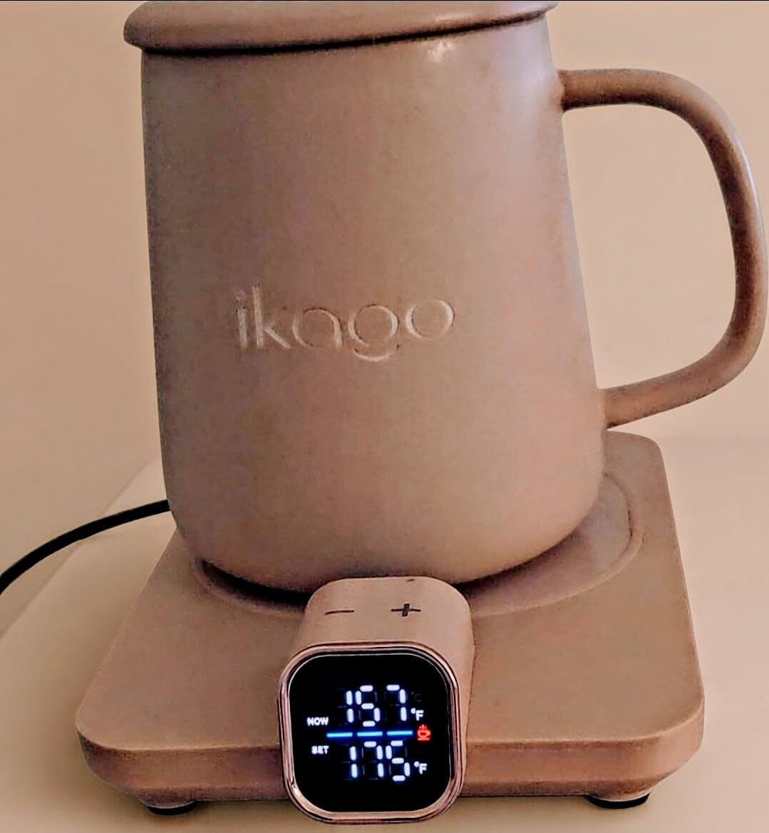 Coffee Cup Warmer & iKago Mug Set, 1F Precise Temp Control Mug Warmer | Auto Shut Off, Infrared Sensor, Dual Temp Display, 15oz Mug with Spoon & Lid Included customer photo 2