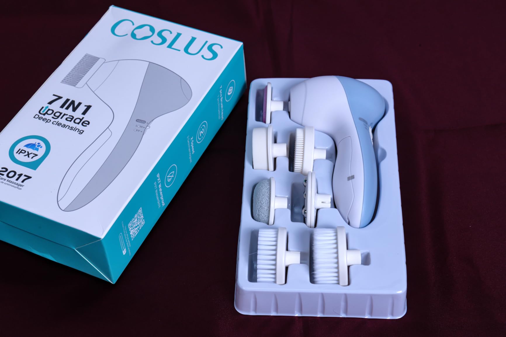 COSLUS Facial Cleansing Brush Face Scrubber, 2-in-1 Rotating Design - Electric Exfoliator Massage Brush for Deep Cleaning, Waterproof customer photo 2