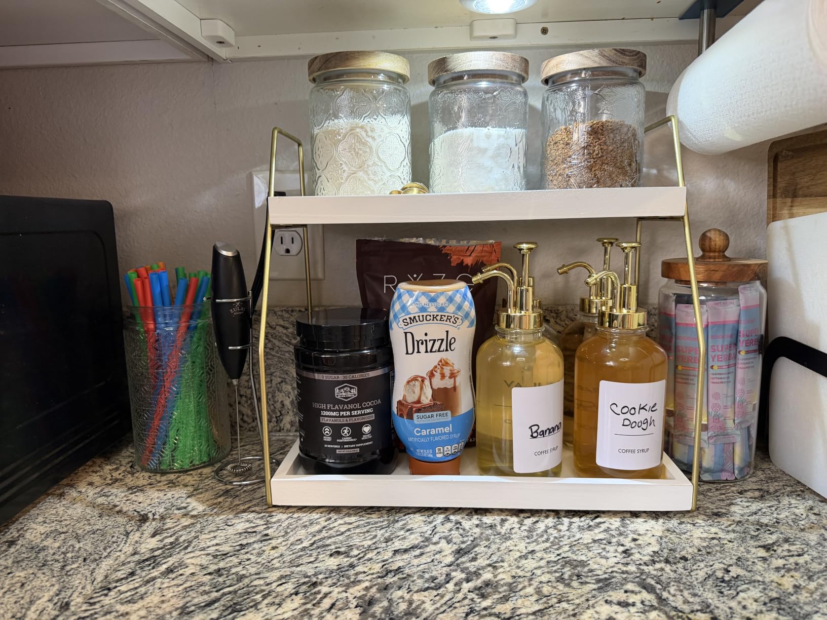16.9 oz (500 ml) Coffee Syrup Dispenser Set- 4 Glass Bottles with Gold Pumper and Syrup Labels - Precise Dispensing and Stylish Addition to Coffee Shop, Cafe or Home Bar customer photo 2