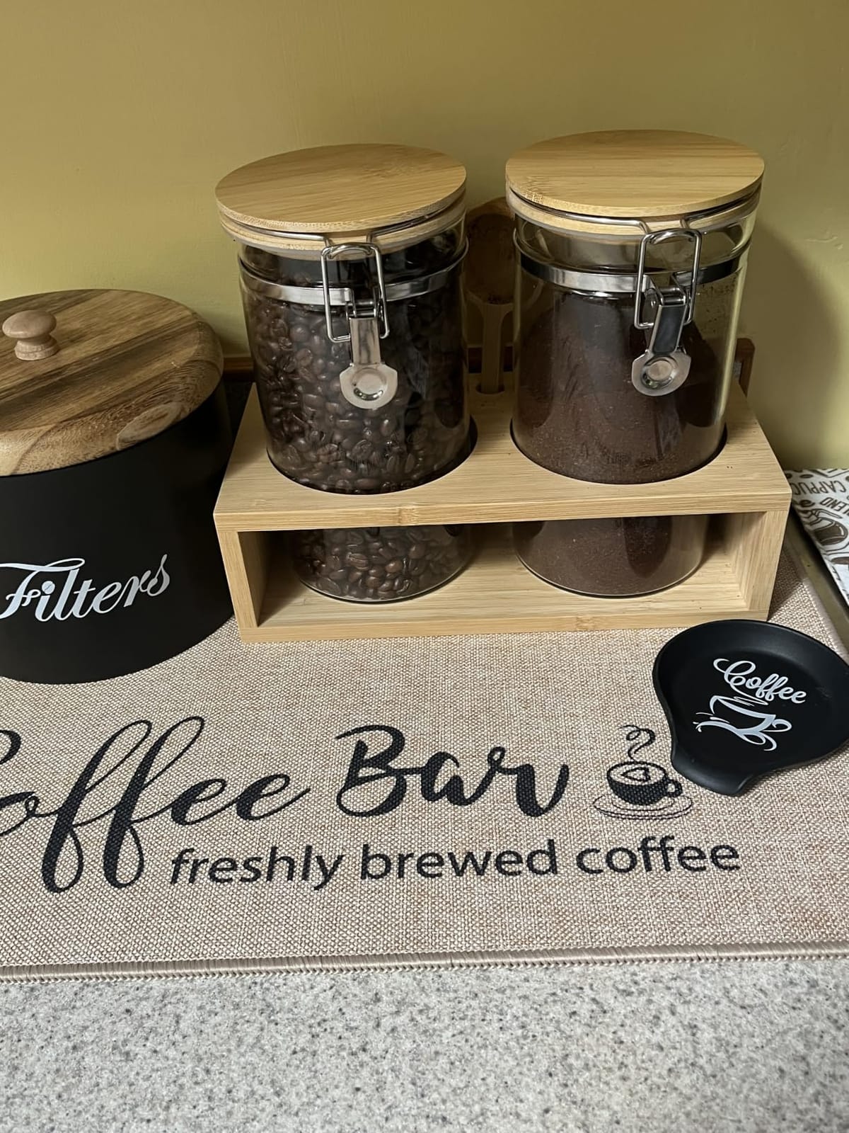 Black Basket Coffee Filter Holder With Lid - Round Container for Counter Storage - Rustic Farmhouse Bar Accessories Decor customer photo 1
