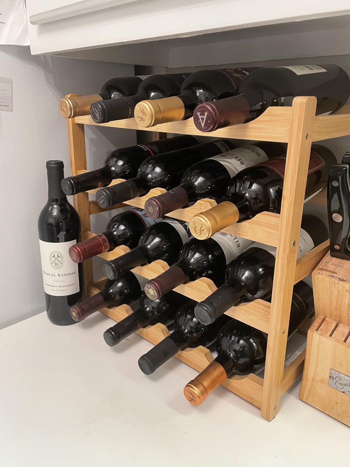BMOSU Bamboo Wine Rack Wine Storage Cabinet Shelf 8 Bottle Wine Racks Countertop Sturdy for Kitchen Dining Room Pantry - 2 Tiers Wine Rack(Brown) customer photo 1