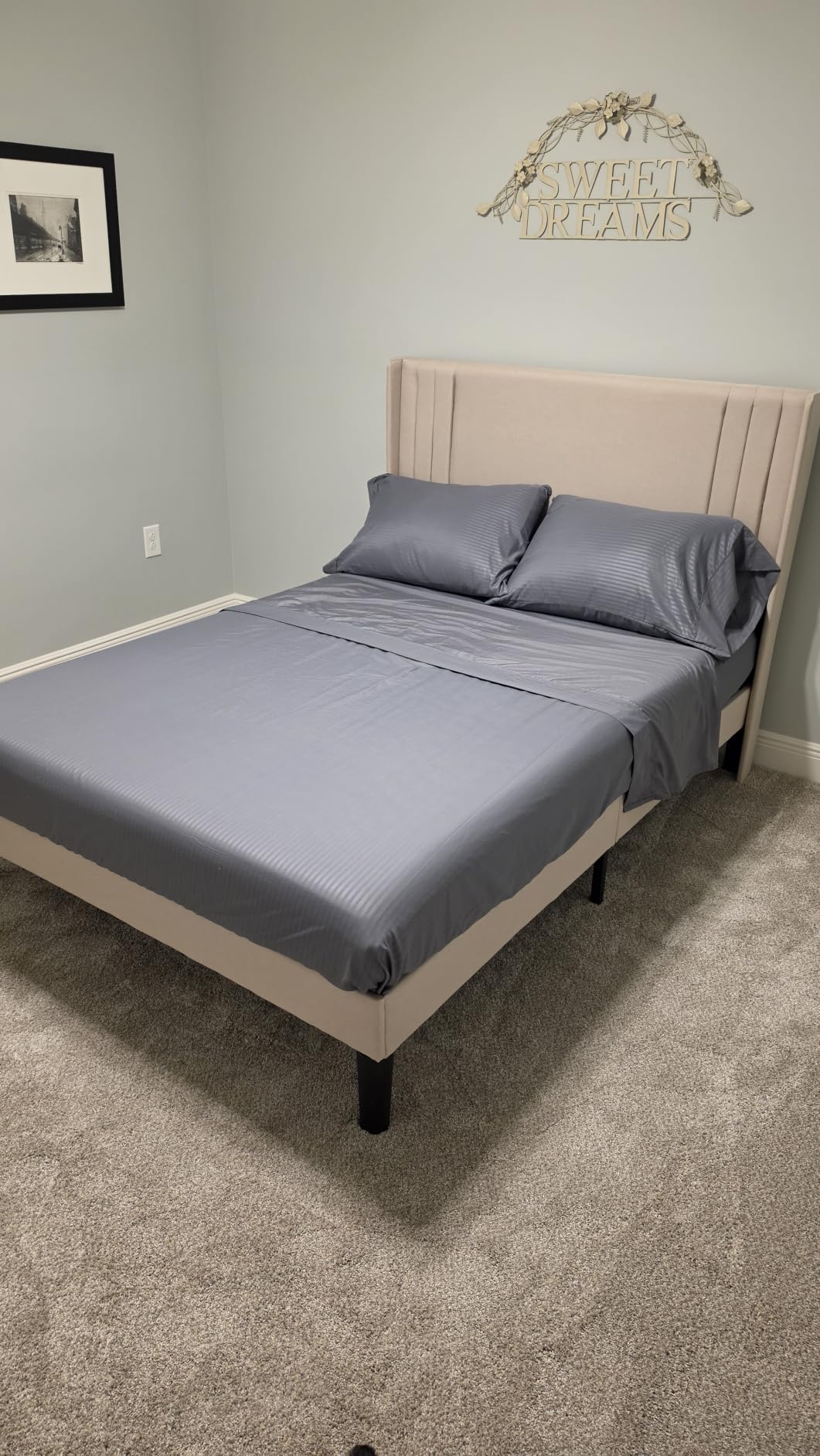 Gizoon Queen Bed Frame with Wingback Headboard, Upholstered Platform Bed | Bed Frame with Padded Headboard,Wooden Slats, Noise-Free, No Box Spring Needed, Easy Assembly,Beige customer photo 1