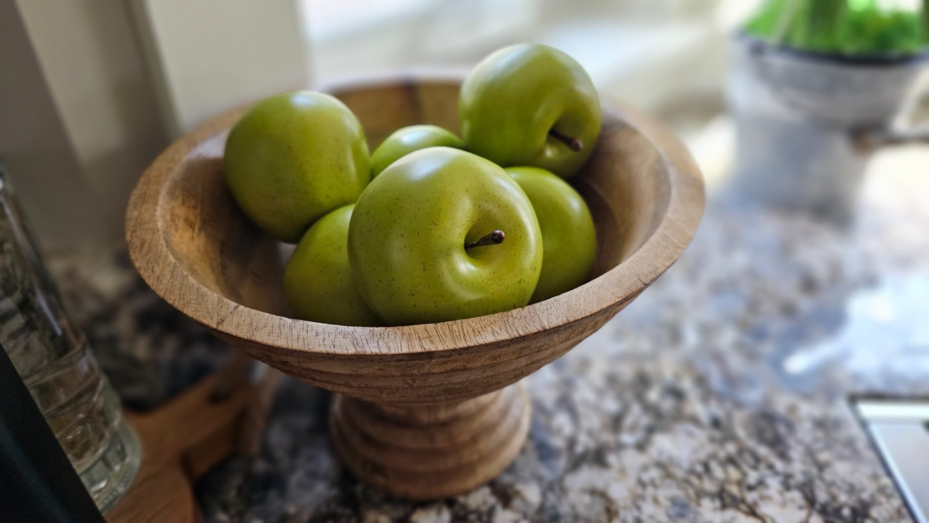 Creative Co-Op Boho Wood Pedestal Serving Bowl, White Wash Finish customer photo 2