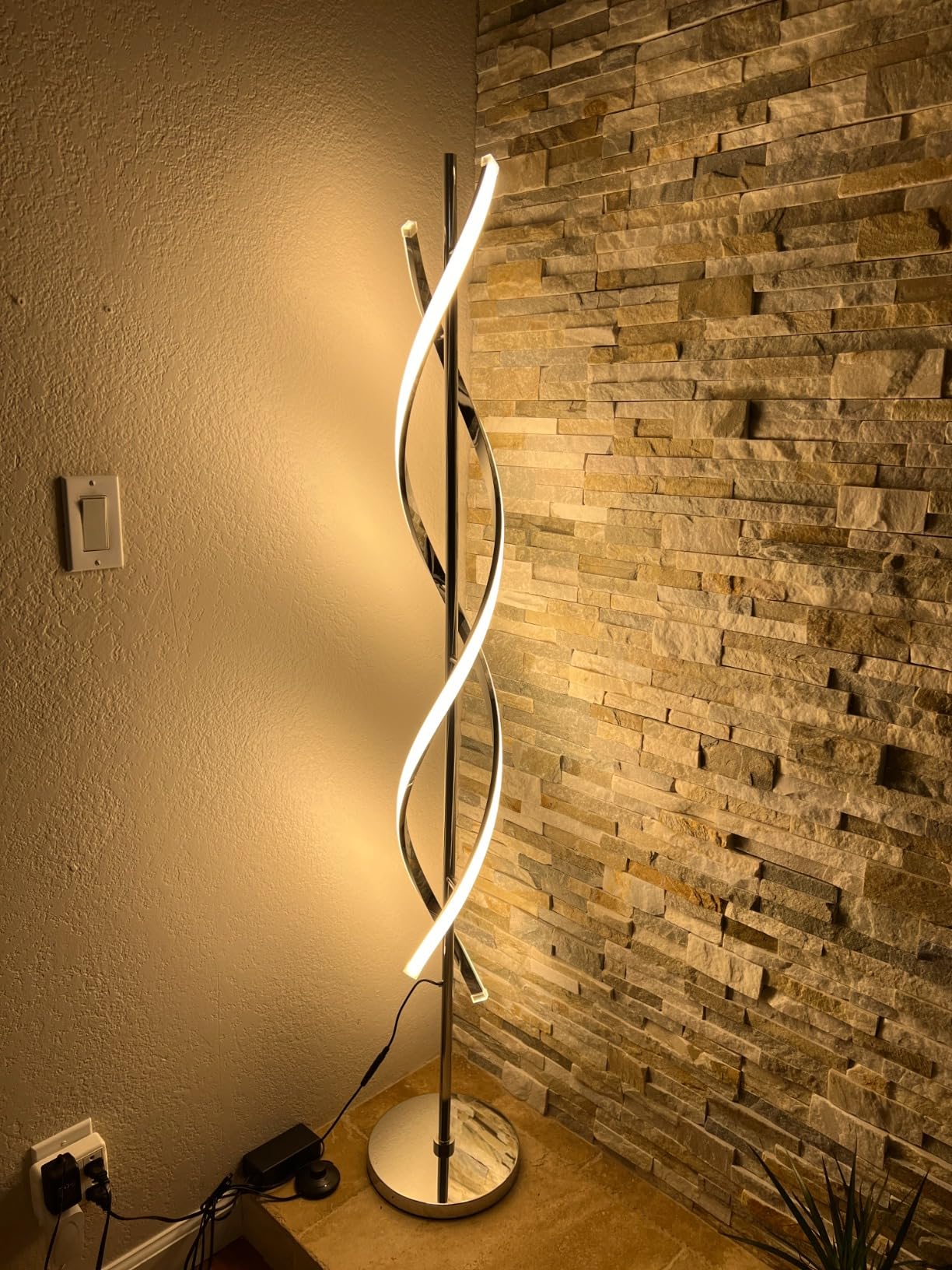 LED Modern Floor Lamp for Living Room, 40W 3 Colors Stepless Dimmable and Color-Changing Bright Floor Standing Lamp, 60 Inch Unique Spiral Floor Tall Lamp for Bedroom Office with Remote, Chrome customer photo 1