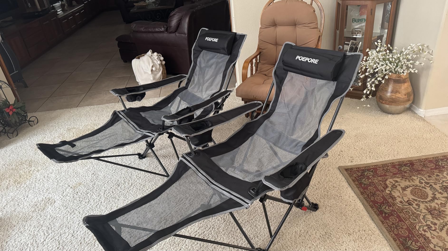 Reclining Camping Chair with Removable Footrest Lounge Chair with Headrest, Cotton Cushion, Portable Adjustable Folding Chairs customer photo 2