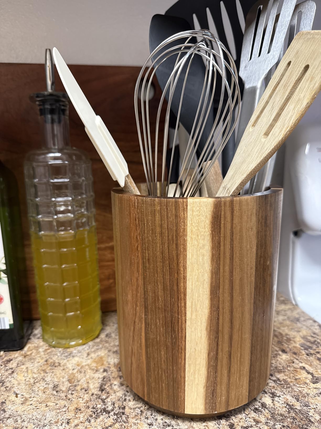 Acacia Wood Utensil Holder, 360° Rotating, Large Countertop Organizer, Farmhouse Kitchen Decor customer photo 2