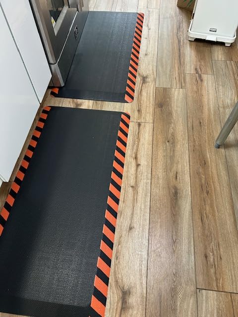 FEATOL Anti Fatigue Mat Industrial, Ergonomic Standing Floor Mat for Work for Stand - Safety Support for Leg & Back Pain (Yellow Border, 20