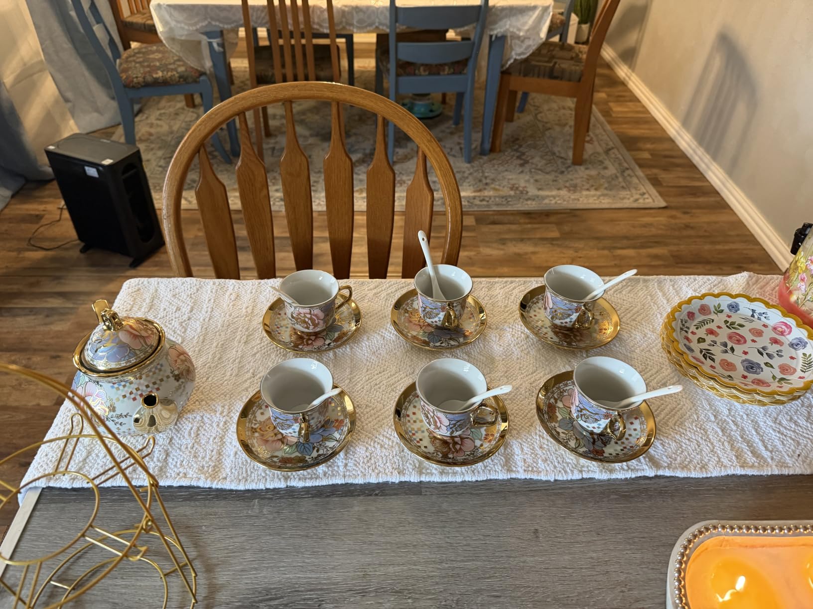 Zhehao 20 Pcs Porcelain Tea Set for Adult, with Metal Holder, Fresh customer photo 2