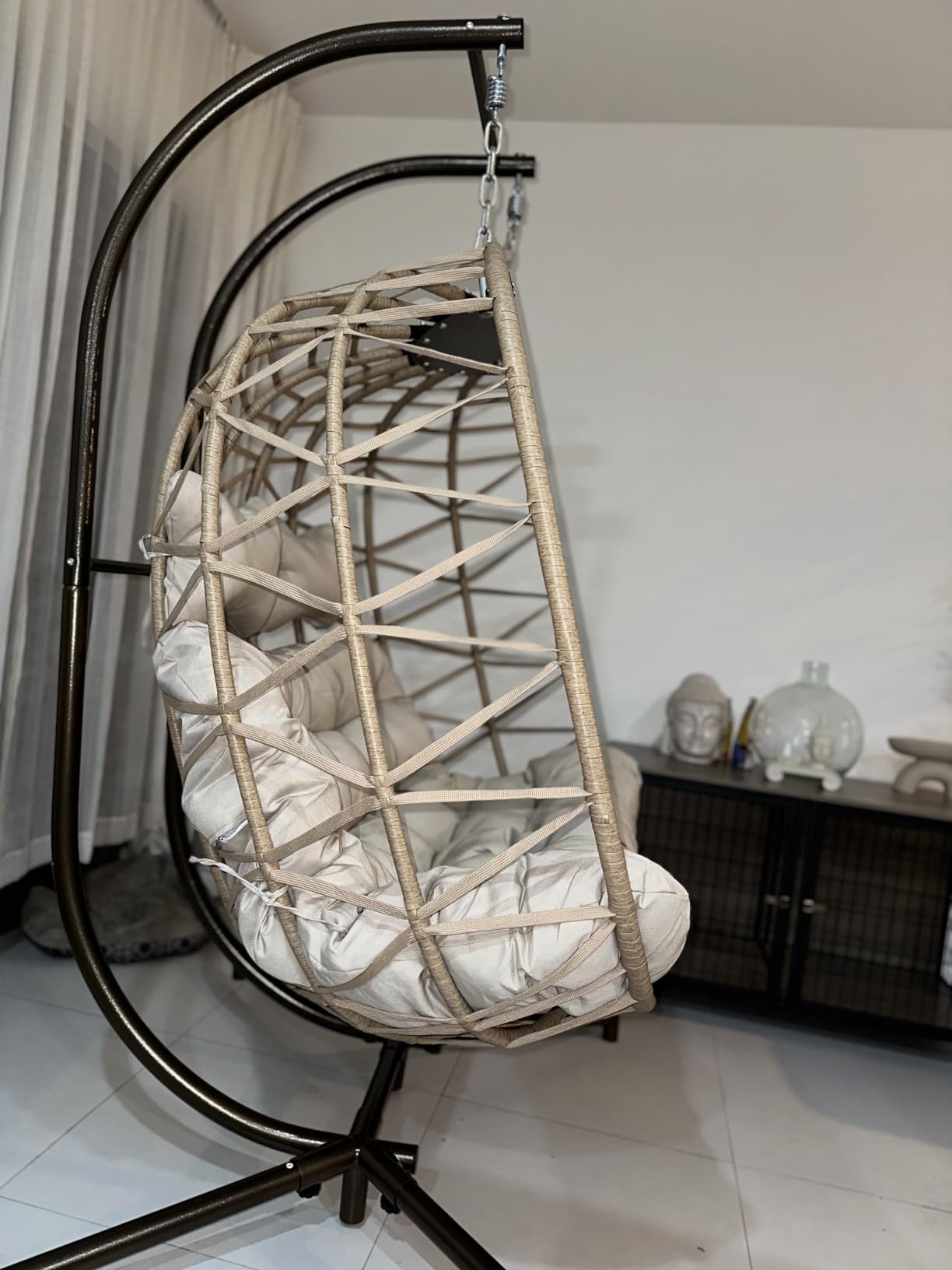 Double Egg Swing Chair with Stand, Oversized 2-Person Indoor Outdoor Hanging Hammock Chairs with Cushion, Wide and Large Comfy Loveseat, Sturdy Porch Swings for Outside, Dark Gray customer photo 1