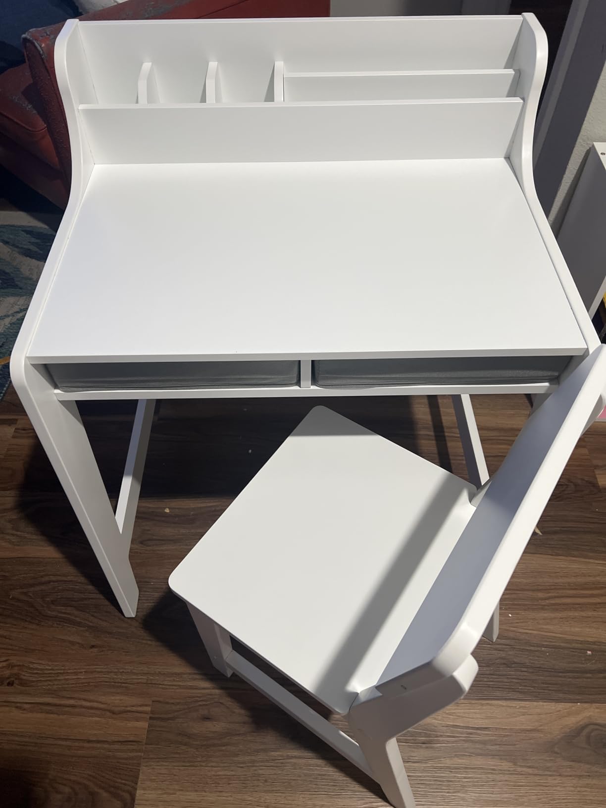UTEX Wooden Kids Desk and Chair Set with 2 Fabrics Drawers for Study Room | Kids Study Desk with Stand-up Organizer, Solid Wood Legs, Ergonomic Chair, Water-based Paint customer photo 2