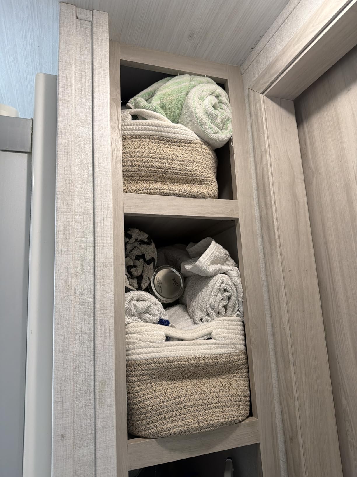 4 Pack Storage Baskets for Organizing, Woven Baskets for Shelves - Perfect for Toys, Books, Towels, and Clothes, Durable Gift Basket Bins Toy Storage, 12.7Lx9Wx7.8H, Brown & White customer photo 1