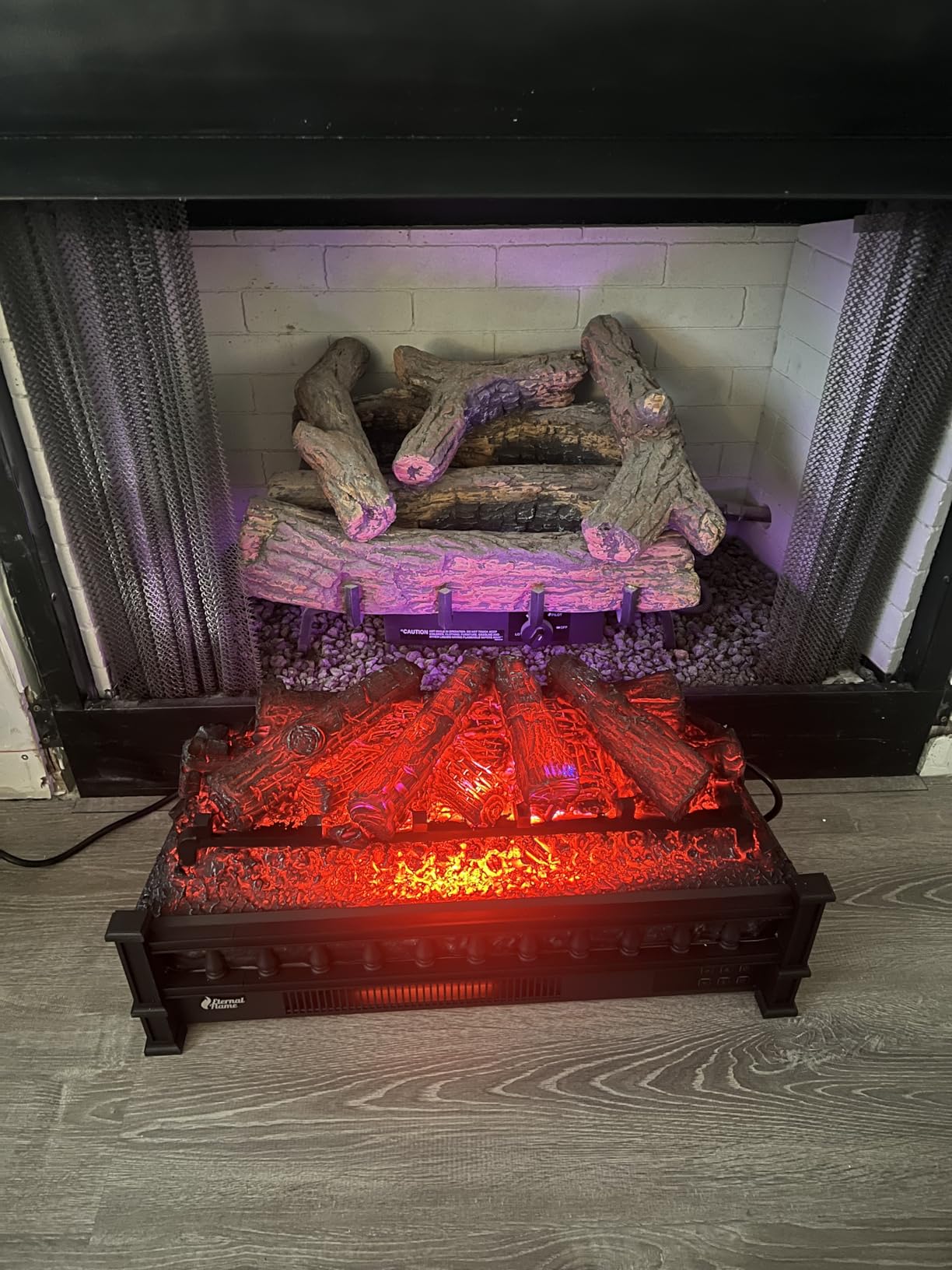 TURBRO Eternal Flame 26 in. WiFi Infrared Quartz Electric Fireplace Log Heater with Sound Crackling, Realistic Pinewood Logs, Adjustable Flame Colors, Remote Control, Thermostat, Timer, 1500W Black customer photo 1