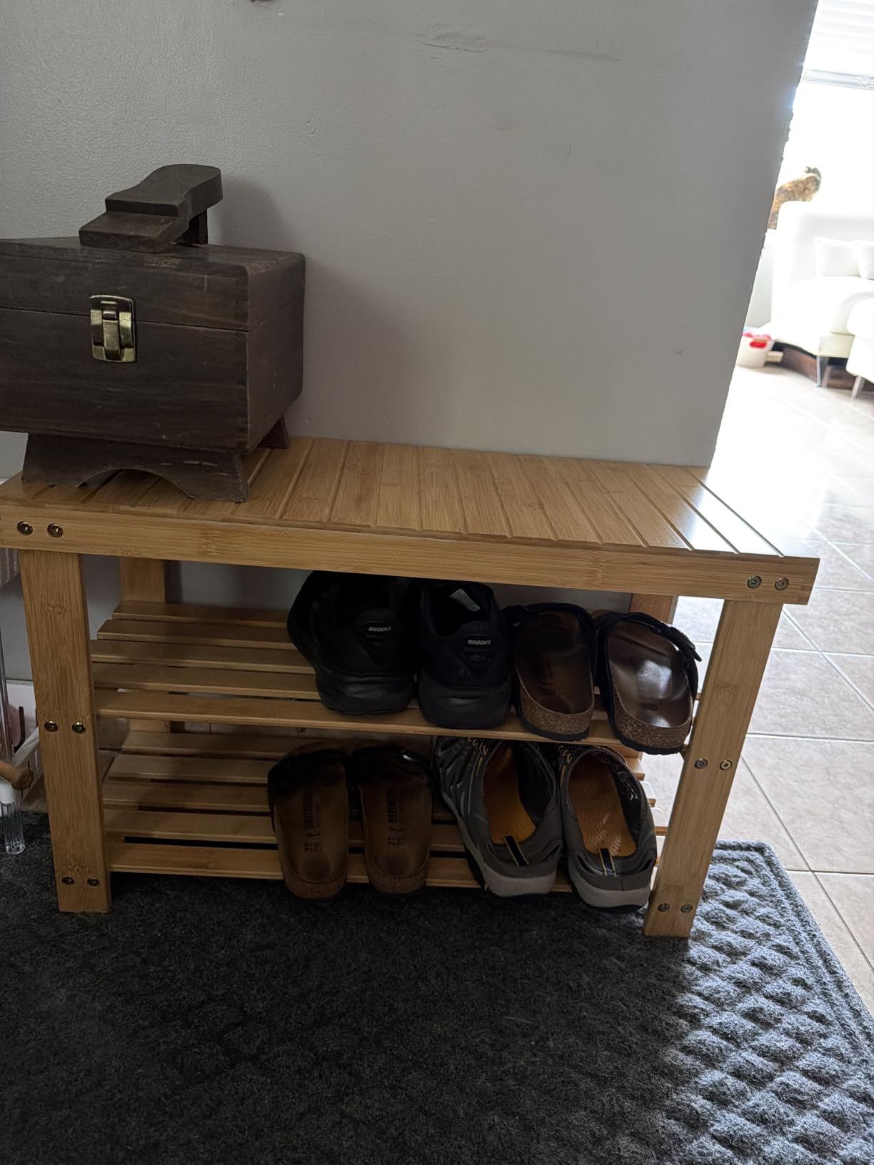 SONGMICS Shoe Rack Bench, 3-Tier Bamboo Shoe Storage Organizer, Entryway Bench, Holds Up to 286 lb, 11.3 x 35.4 x 17.8 Inches, for Entryway Bathroom Bedroom, Ink Black ULBS90B33 customer photo 1