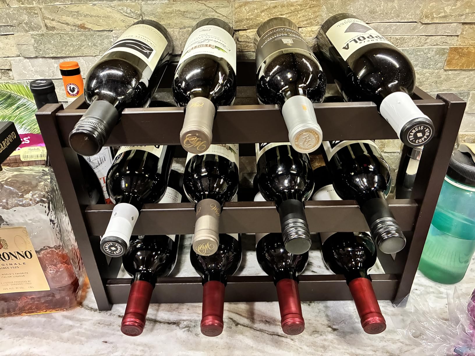VASMIA Wine Rack Freestanding Floor, 6-Tier Display Wine Storage Shelves with Table Top, 24-Botttle Bamboo Wine Rack Shelf for Kitchen Bar Dining Room Living Room, Black customer photo 1