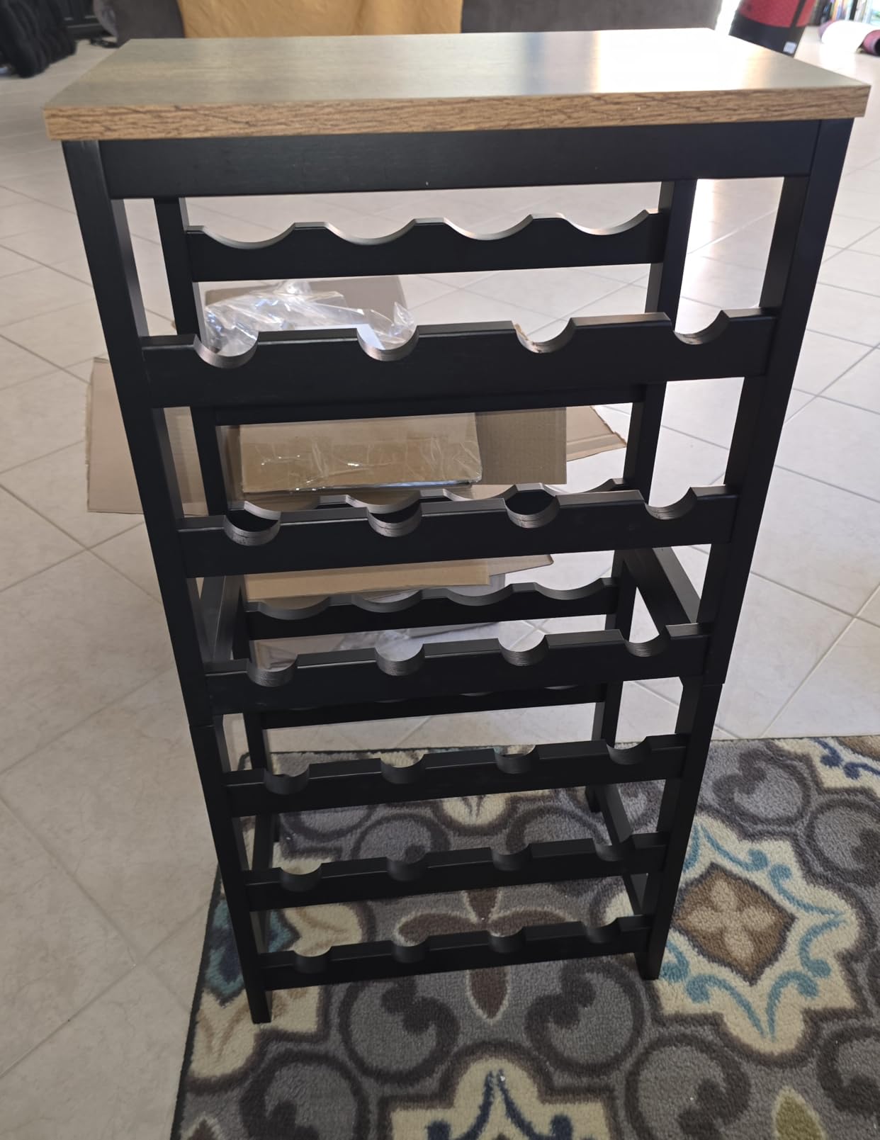 VASMIA Wine Rack Freestanding Floor, 6-Tier Display Wine Storage Shelves with Table Top, 24-Botttle Bamboo Wine Rack Shelf for Kitchen Bar Dining Room Living Room, Black customer photo 2