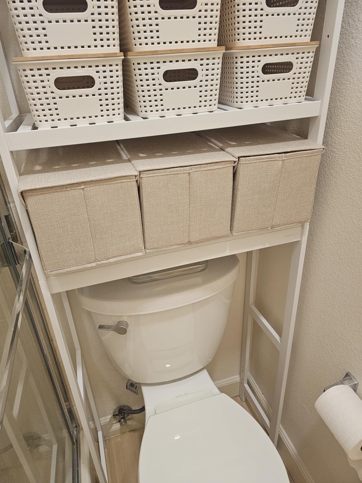 SONGMICS 3-Tier Bamboo Over The Toilet Storage, Adjustable Shelf, 66.9''H | Bathroom Organizer, Fit Most Toilets, Space-Saving, Forest Green, 10.2 x 24.8 x 66.9 Inches UBTS001C01 customer photo 2