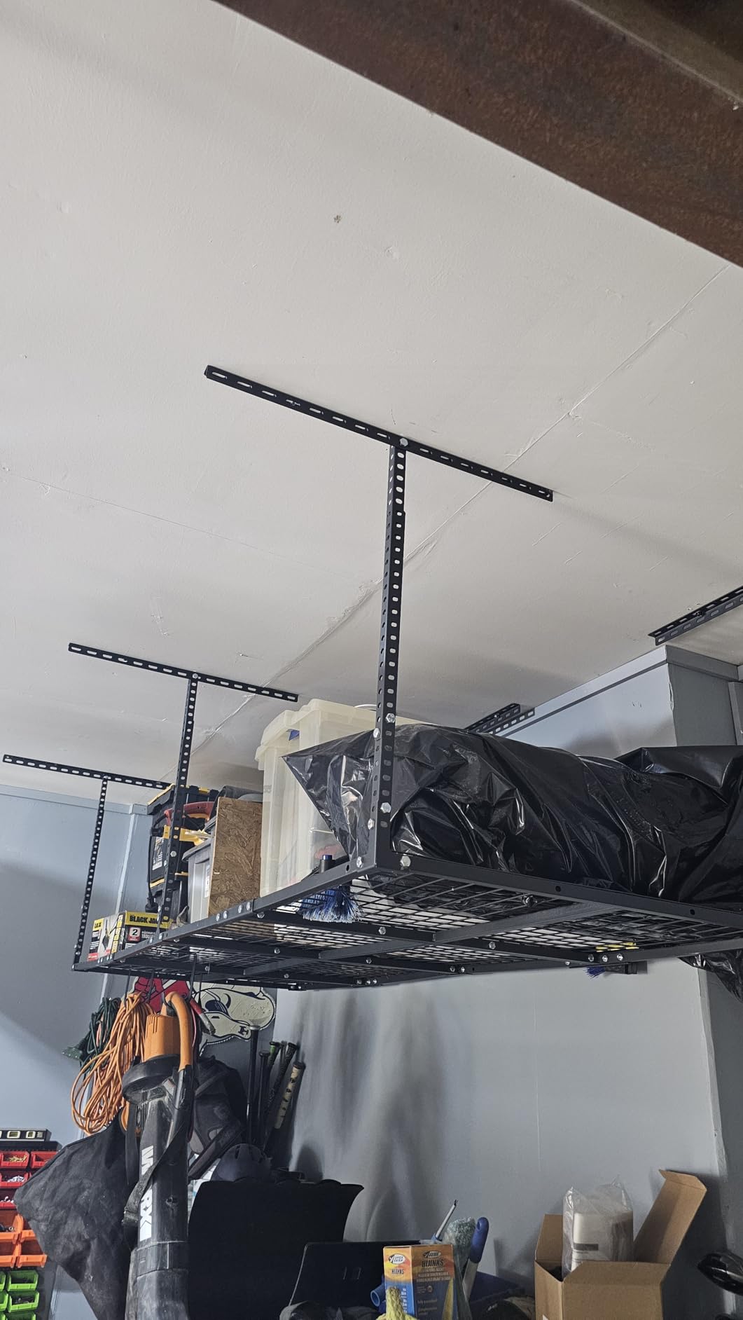 Soywey 3 x 8FT Overhead Garage Storage Rack, Adjustable Ceiling Storage Racks, Garage Shelving Heavy Duty Storage Organizer System, Load 600LBS Weight(Black) customer photo 1