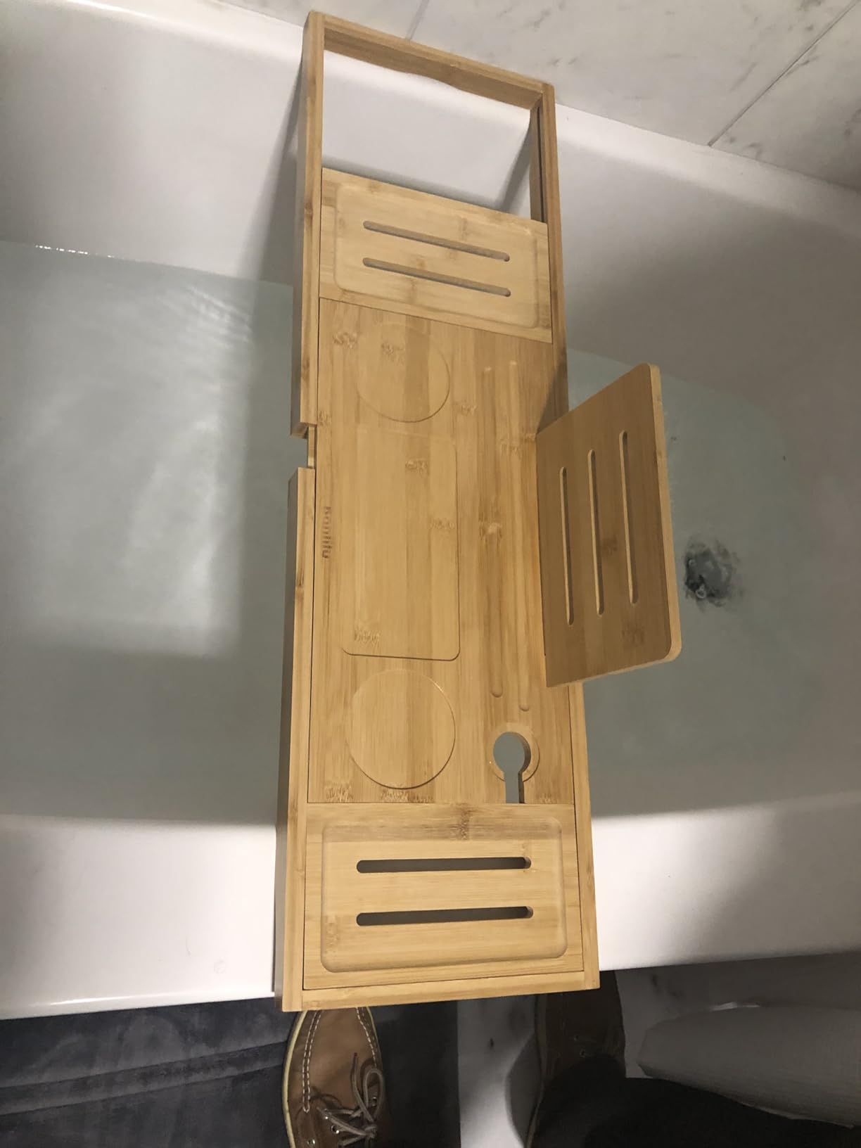 Premium Bamboo Bathtub Tray Caddy - Bath Tub Tray Table for Bathtub - Bath Caddy Tray for Bathtub, Expandable Size, Fits Most Bath Tubs customer photo 2