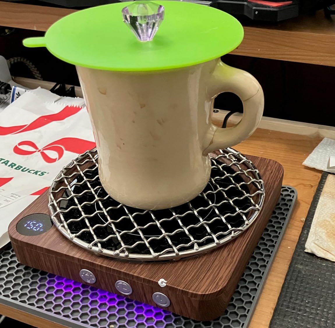 House Gem Coffee Mug Warmer for Desk, Candle Warmer Plate, 12H Timer, Wood | Fast Heating to 176°F, LED Display, Color-Coded Lights, Temperature Memory, 5.2-Inch Plate; Coffee Gifts customer photo 1