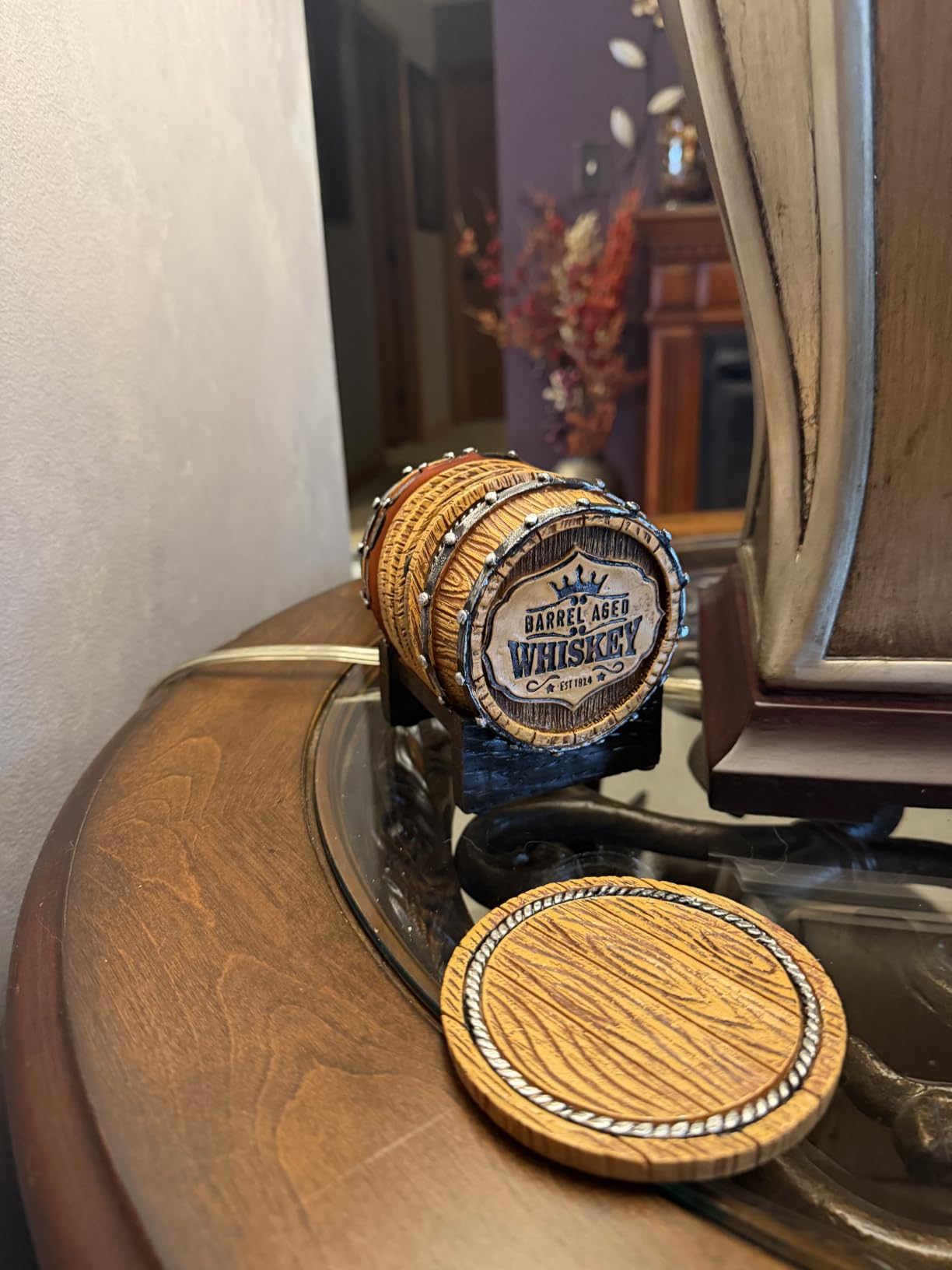 Cabin Obsession Whiskey Barrel Coaster Set - Handcrafted 6 Full Size Whiskey Coasters with Barrel Style Holder customer photo 2