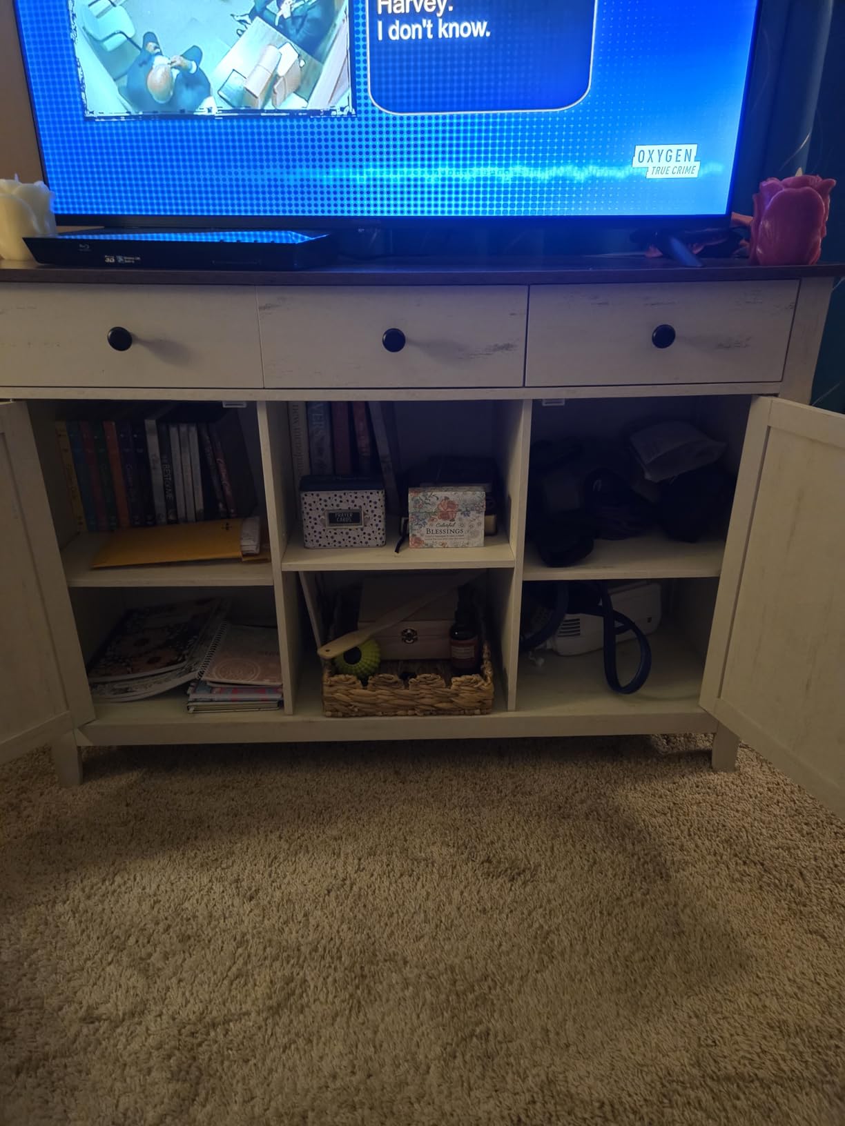 VASAGLE Buffet Cabinet, Coffee Bar with a Drawer, Adjustable Shelf, Sideboard Storage with Cable Hole, Drawer Divider, Rustic White and Honey Brown, LIRY Collection customer photo 1