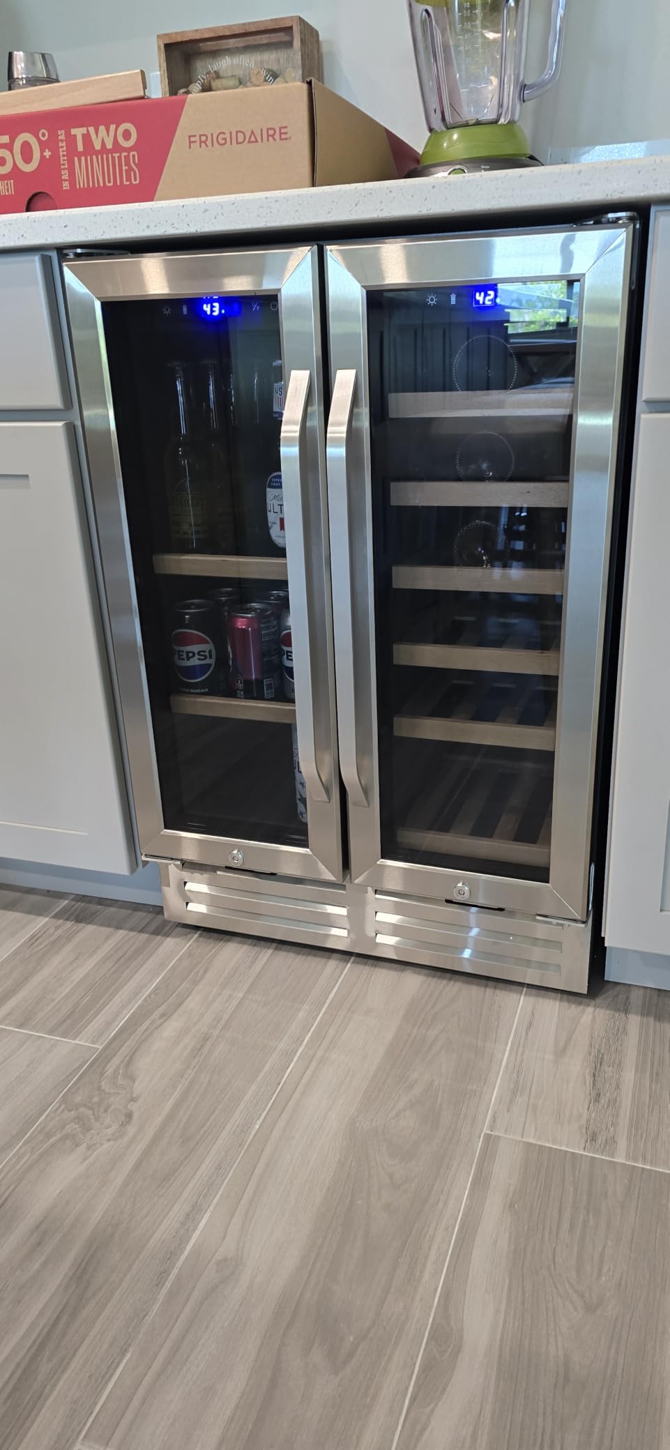 Velivi 24''Beverage Refrigerator Undercounter Wine and Beverage Fridge | Dual Zone Large Capacity Drink Cooler with Warm Light, Door Lock for Beer Wine Built-In Fridge for Home Kitchen Bar Office customer photo 2