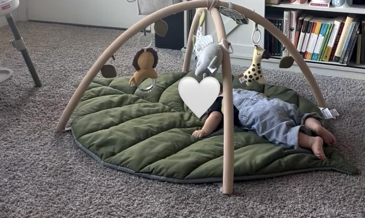 Blissful Diary Baby Play Gym & Activity Mat, Oversize Leaf Shaped Baby Play Mat w 6 Detachable Toys, Tummy Time Mat Promote Motor Skills & Sensory Development Mat, Newborn Infant Baby Essentials Gift customer photo 2