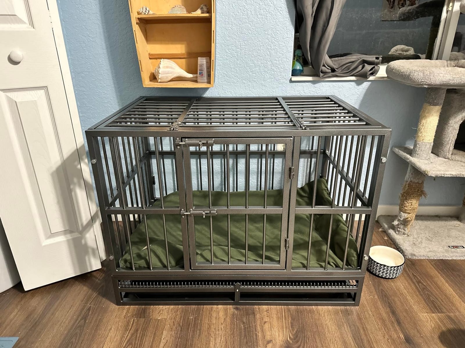 BOLDBONE 38 inch Heavy Duty Indestructible and Escape-Proof Dog Crate Cage Kennel for Large Dogs, High Anxiety Dog Crate with Removable Wire Trays and Wheels, Extra Large XL XXL, Black customer photo 1