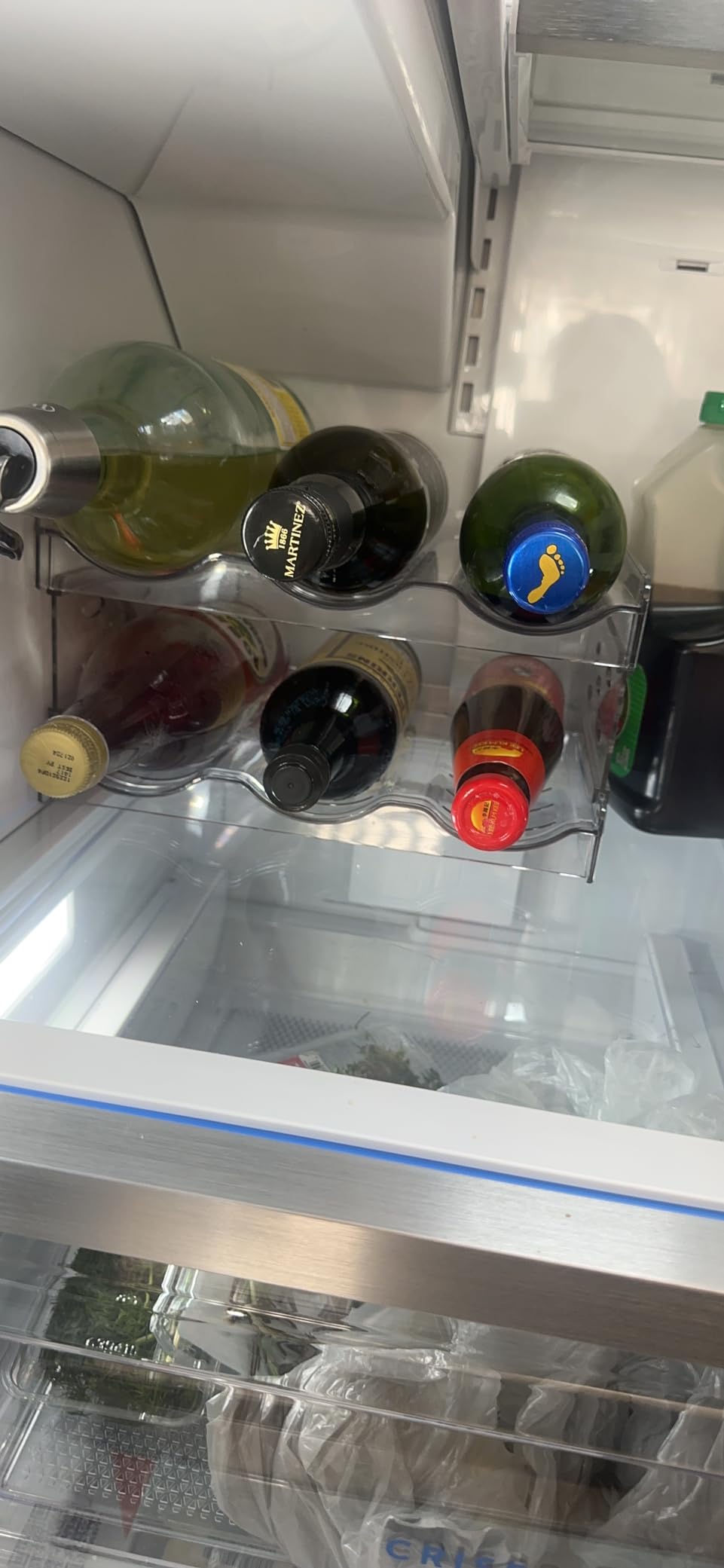 IEEK Plastic Stackable Bottle Storage Holder Rack Holds 16 Bottles, Free-Standing Water Bottle/Wine and Drink Organizer Shelf for Kitchen Cabinet, Fridge, Countertop, Pantry, Freezer, 4 Pack x 4 Bottles, Clear customer photo 1
