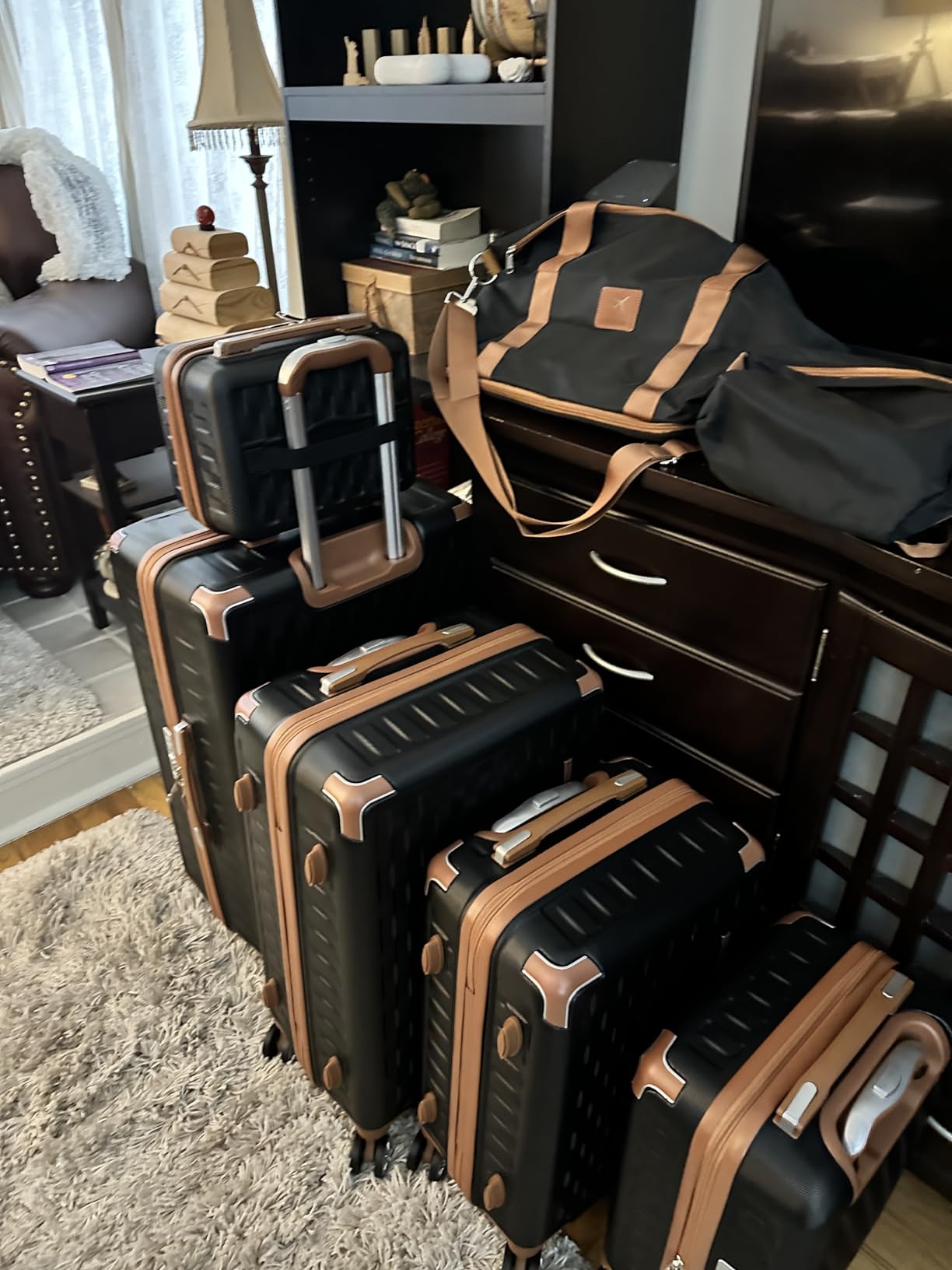 Melalenia Luggage Sets 7 Piece Suitcase Set, Hard Shell Carry on Luggage Travel Suitcases with Spinner Wheels and TSA Lock, Lightweight Luggage Set for Women, Black Brown customer photo 2