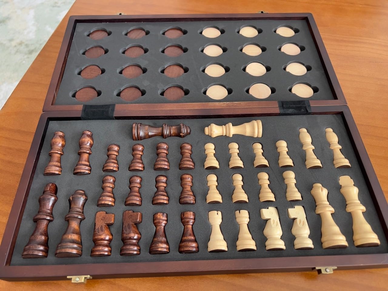2 in 1 Magnetic Wooden Chess and Checkers Board Game Set, 15