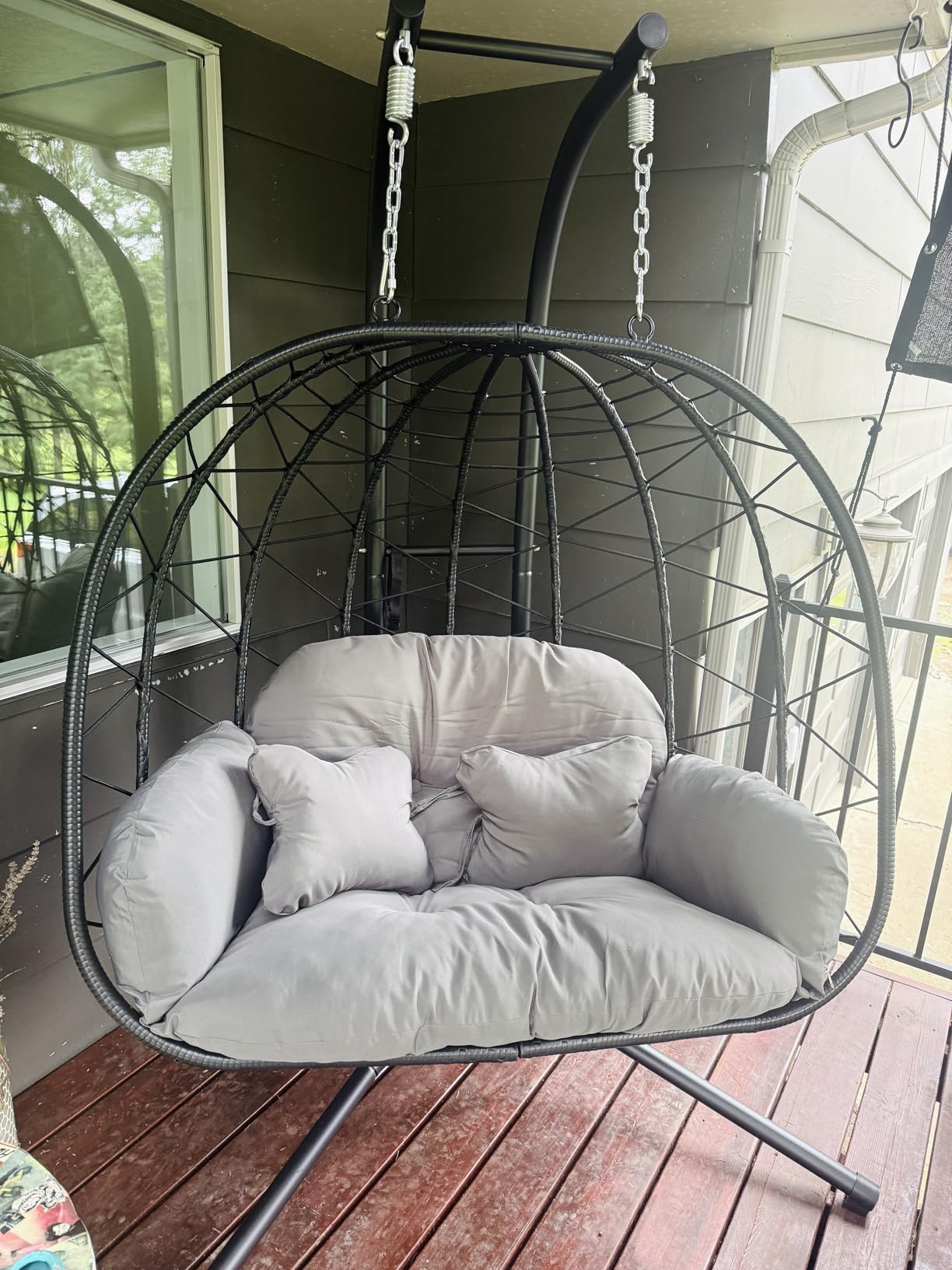 Double Egg Chair with Stand Hammock Swing Chair Foldable Hanging Loveseat, UV Resistant Removable Cushions, 700LBS Capacity for Bedroom, Balcony, Garden(BK-BE) customer photo 2