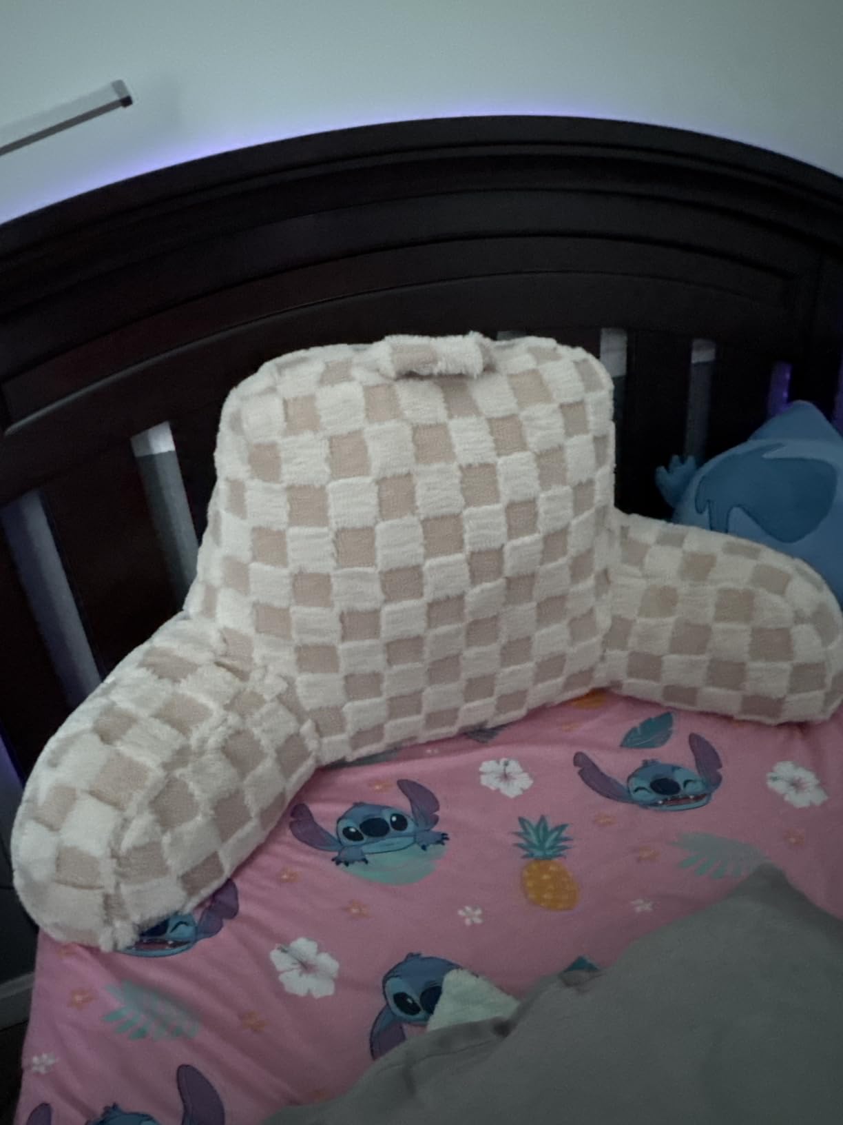 Aimuan Reading Pillow Checkered Bed Rest Wedge Backrest Checkerboard Pillow with Arms Back Support for Sitting Up in Bed Cushion Incline Rest Sleeping Snoring Pillow (Beige,Large) customer photo 1
