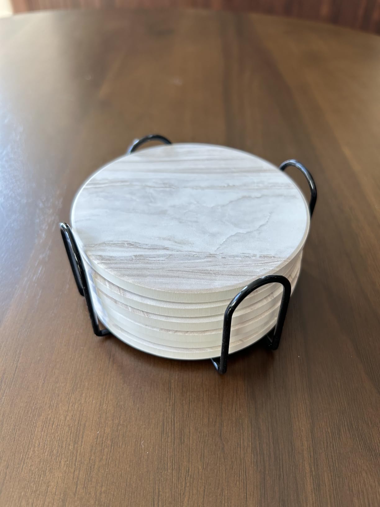 6 Pcs Absorbent Coasters Set with Holder, Marble Style Ceramic Drink Coaster, 4 in customer photo 1