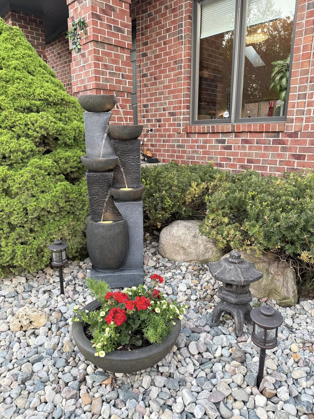 Bumilgar Tall Outdoor Water Fountain 51.4 in Waterfall 5-Bowl | Warm LED Glow, Peaceful Water Sound, Natural Stone-Look Resin, Space-Saving Vertical Profile, Home, Patio & Garden Decor customer photo 1