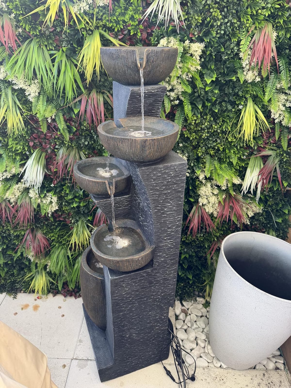 Bumilgar Tall Outdoor Water Fountain 51.4 in Waterfall 5-Bowl | Warm LED Glow, Peaceful Water Sound, Natural Stone-Look Resin, Space-Saving Vertical Profile, Home, Patio & Garden Decor customer photo 2