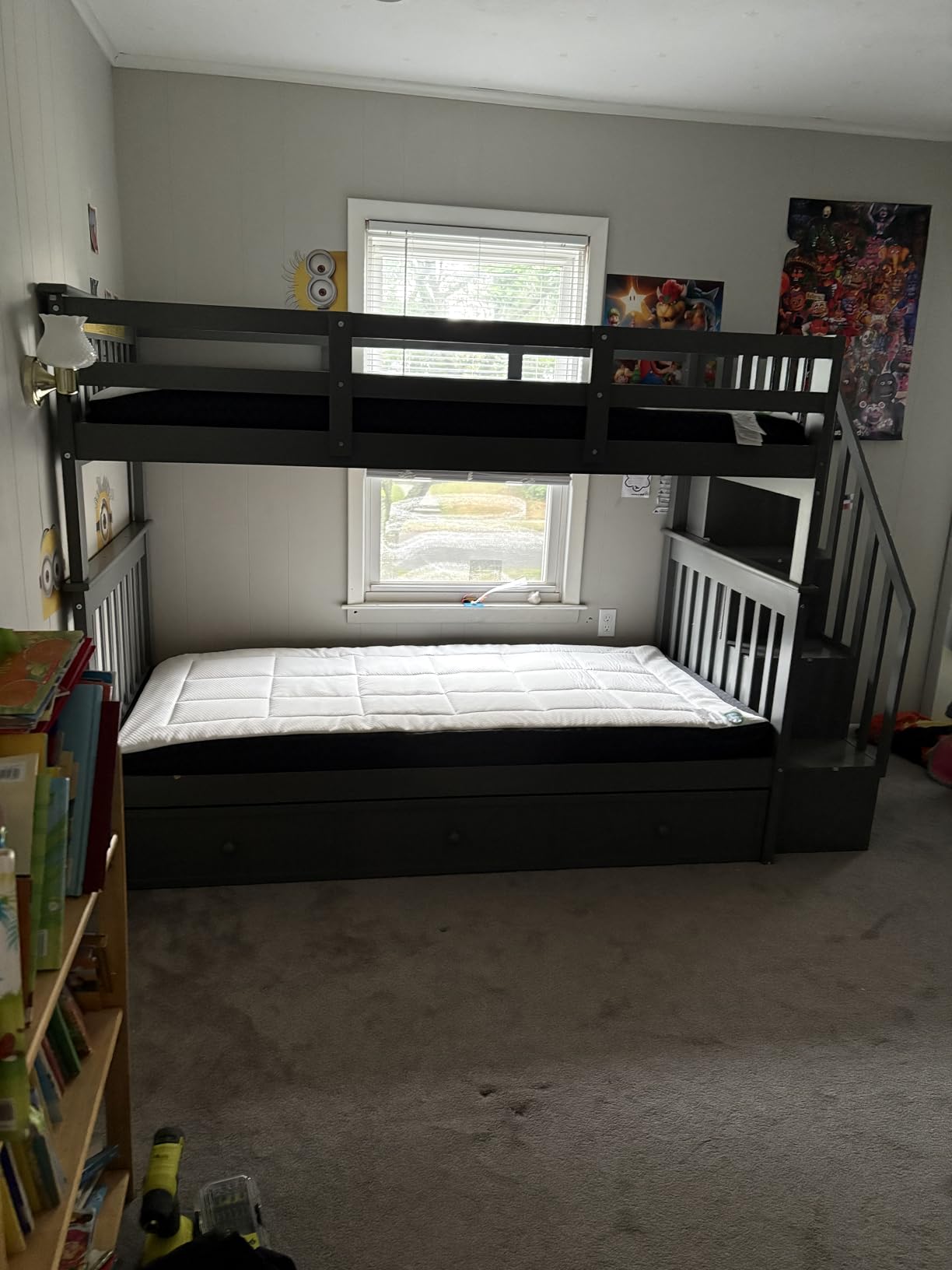 Harper & Bright Designs Kids Bunk Bed Frame with Staircase and Storage Drawers, Convertible Bunk Bed Twin Size with Guardrails for Kids, White customer photo 2
