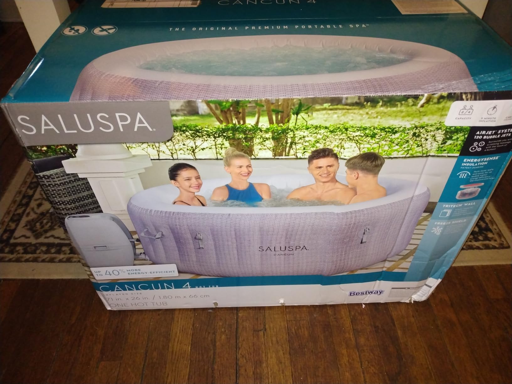Bestway SaluSpa Aruba Energy-Efficient AirJet 2-3 Person Inflatable Hot Tub | EnergySense Thermal Cover, Freeze Shield Technology, 110 Bubble Jets, 67