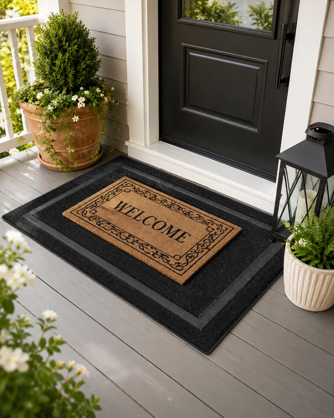Front Door Mat Outside 29.5x17, All-Season Heavy-Duty Rubber Doormat | Grey, Absorbent, Stain and Fade Resistant, Waterproof Non-Slip Backing, Low-Profile Indoor Outdoor Floor Mat for Entryway customer photo 1