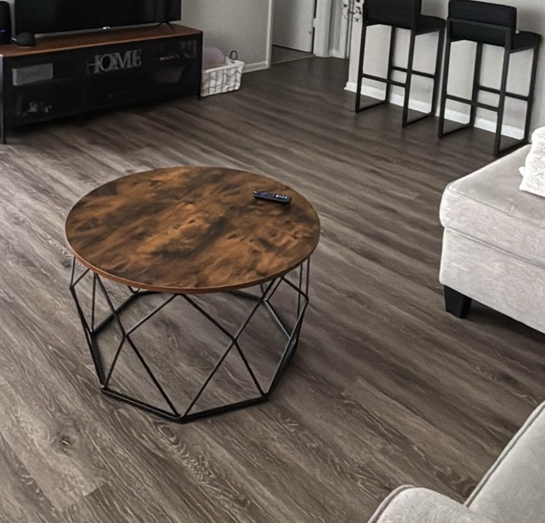 VASAGLE Round Coffee Table, 2-Tier, Faux Marble Top, Glass Storage Shelf | Small Modern Center Table for Living Room, 25.6 x 25.6 x 18.1 Inches, Marble White and Pale Gold, BARIS Collection ULCT072W59 customer photo 2