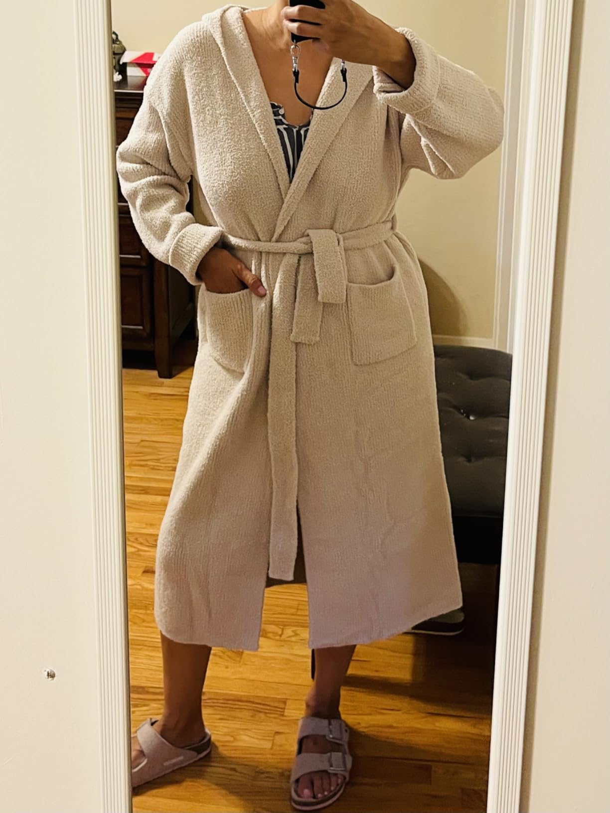 MH MYLUNE HOME Ultra Soft Robe With Pockets, Spa Bathrobe Loungewear Calf-Length, Plush Fuzzy Fluffy Wrap Robe for Women customer photo 1
