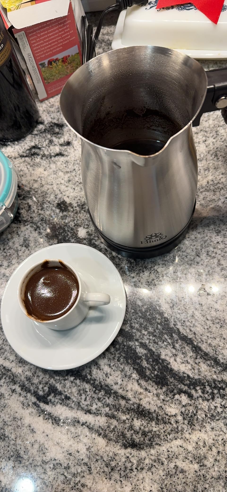 ETHNIQ Turkish Coffee Pot - Stainless Steel, 120V, 1 to 4 Cup Capacity, Coffee Maker with Foldable Handle for Home & Travel & on-off Button (Slow Brew) customer photo 2