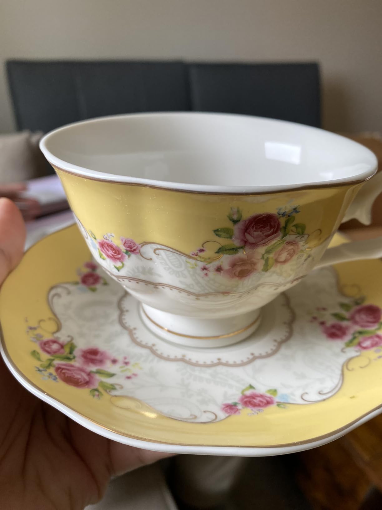 fanquare British Rose Porcelain Tea Cup and Saucer Set with Gold Trim for 6 | Multi-Color Flowers Coffee Set for Gift, Tea Service for Afternoon Tea Weddings Parties Gifting customer photo 1