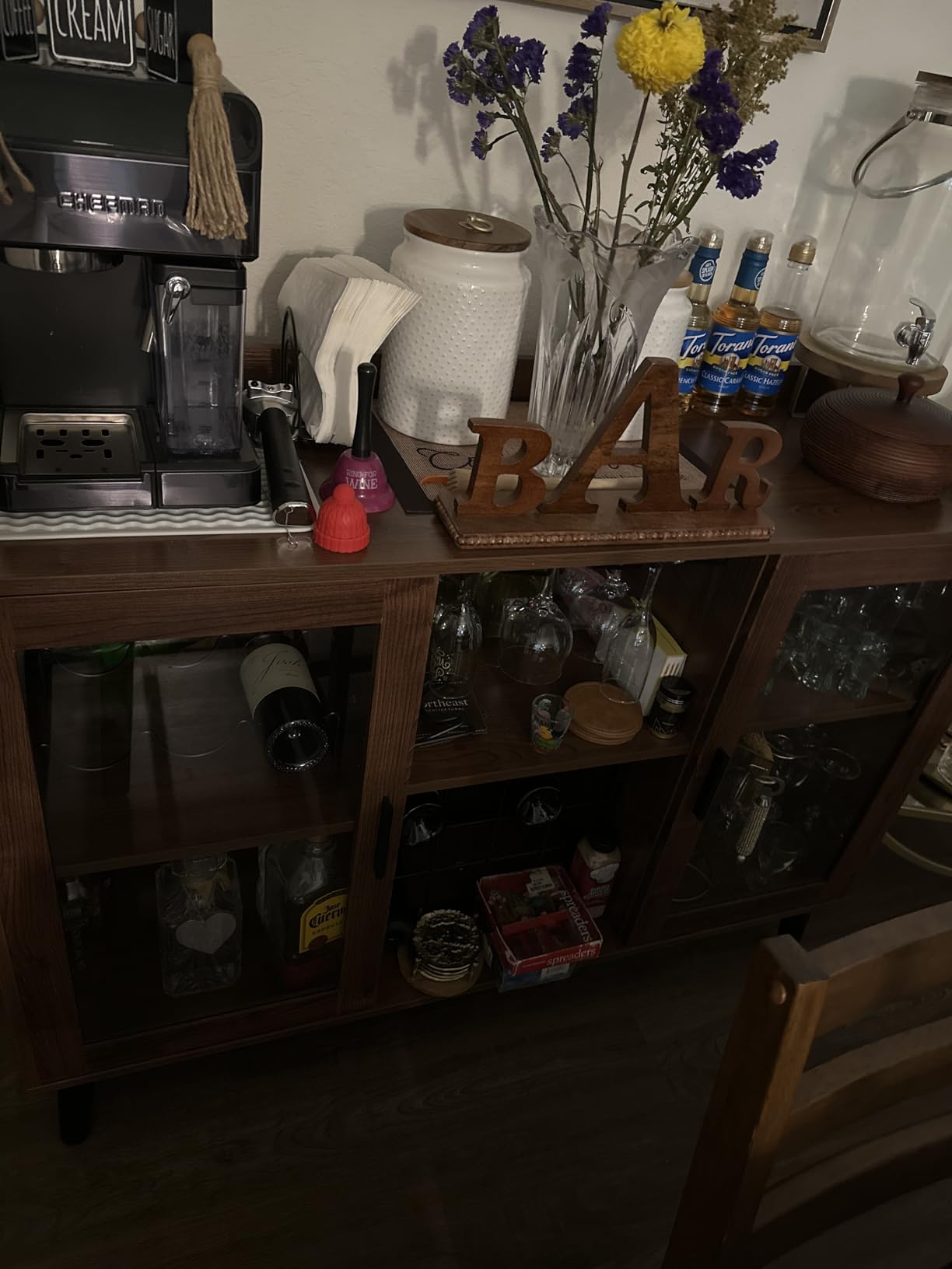 Wine Bar Cabinet with LED Light, Home Coffee Cabinet w/ Wine & Glass Holder | Kitchen Buffet Sideboard with Storage Shelf, Freestanding Liquor Cabinet for Living Room, Dining Room customer photo 1
