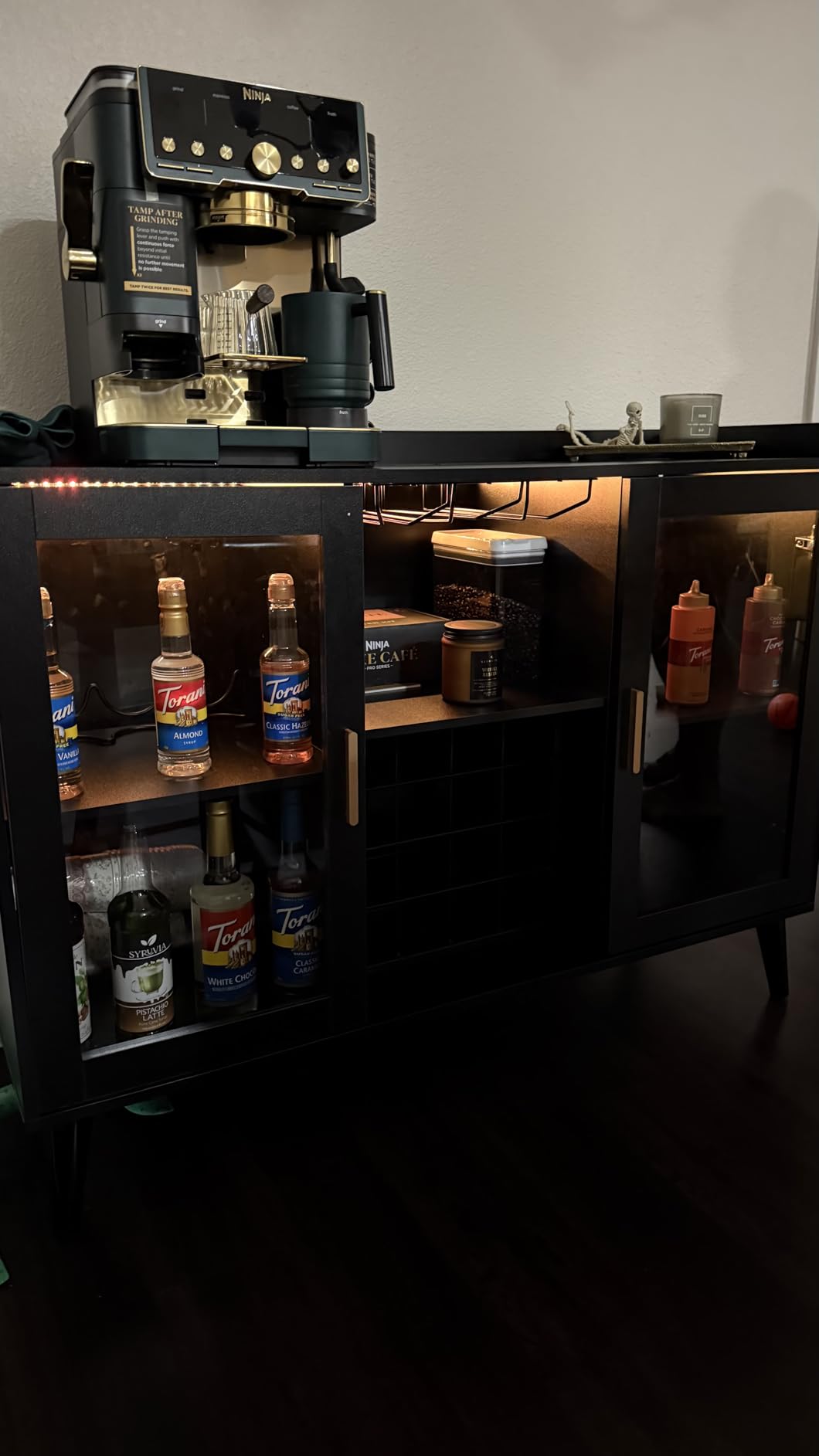 Wine Bar Cabinet with LED Light, Home Coffee Cabinet w/ Wine & Glass Holder | Kitchen Buffet Sideboard with Storage Shelf, Freestanding Liquor Cabinet for Living Room, Dining Room customer photo 2