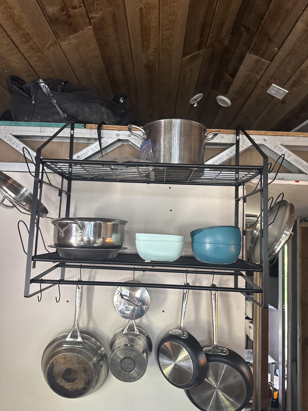 VyGrow 28 Inch Pot Rack Wall Mounted, 2 Tier Pots and Pans Organizer with 20 Hooks and 6 Pot Lid Holders, Heavy Duty Steel Pot and Pan Hanger for Kitchen Cookware Utensils Storage customer photo 2