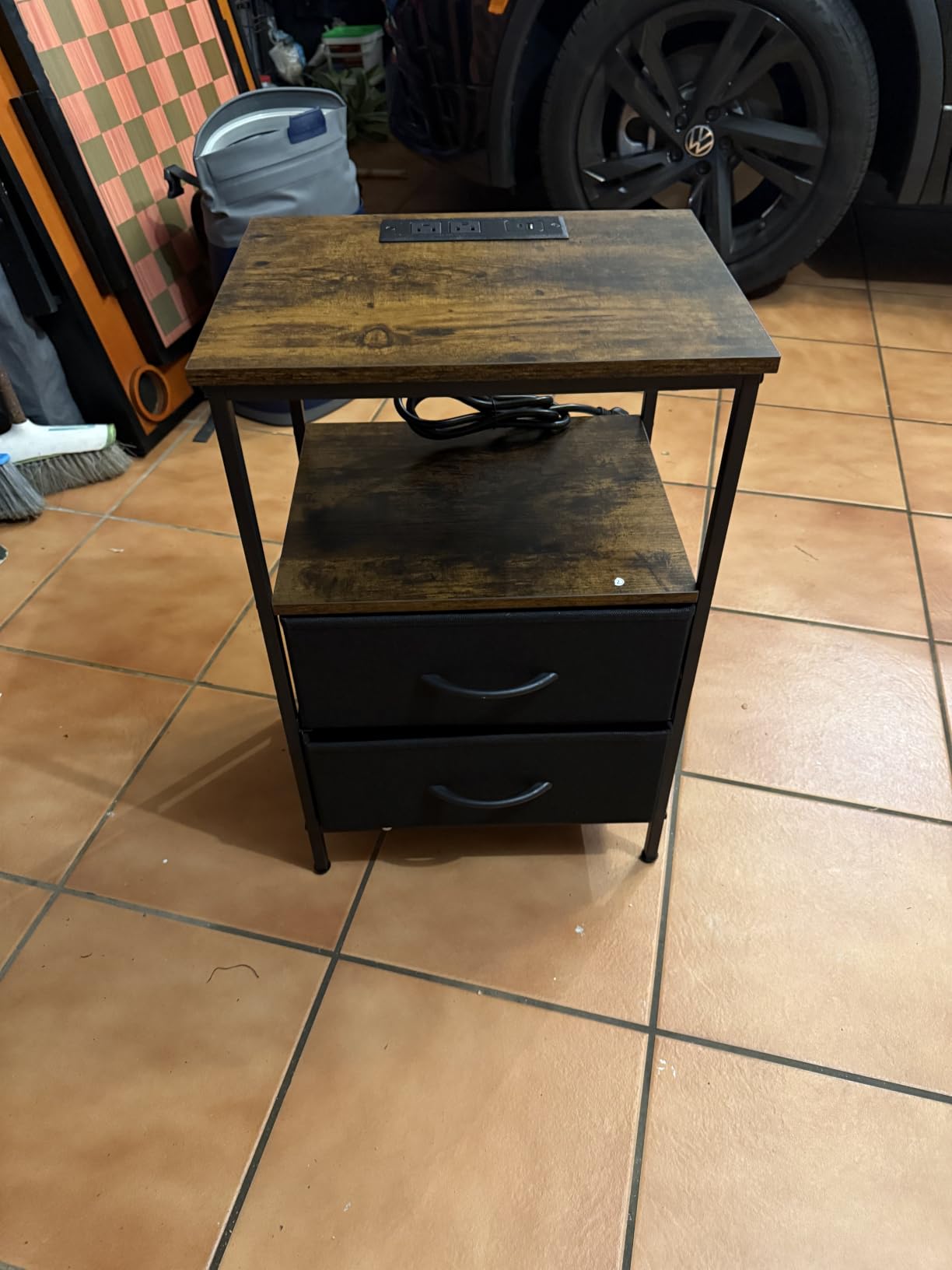 Huuger Nightstand with Charging Station, 27.6 Inch Bedside Table with Fabric Drawers, End Table with USB Ports and Outlets, Night Stand for Bedroom, Rustic Brown customer photo 1