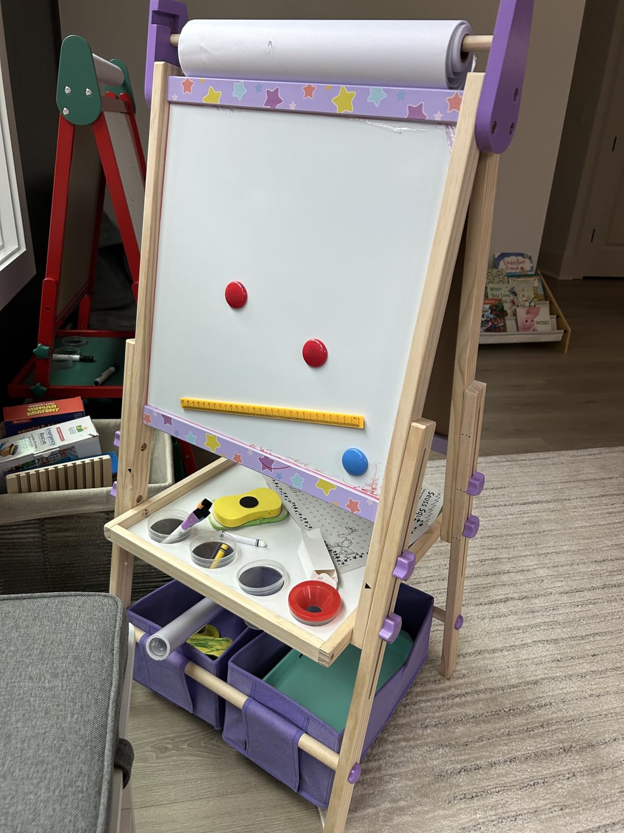 Kids Easel Including 100+ Accessories, Rundad Double Sided Wooden Easel for Kids Age 3-8 with Magnetic Chalkboard & Painting Board, Free Height Adjustable Art Easel Supplies for Toddlers customer photo 2